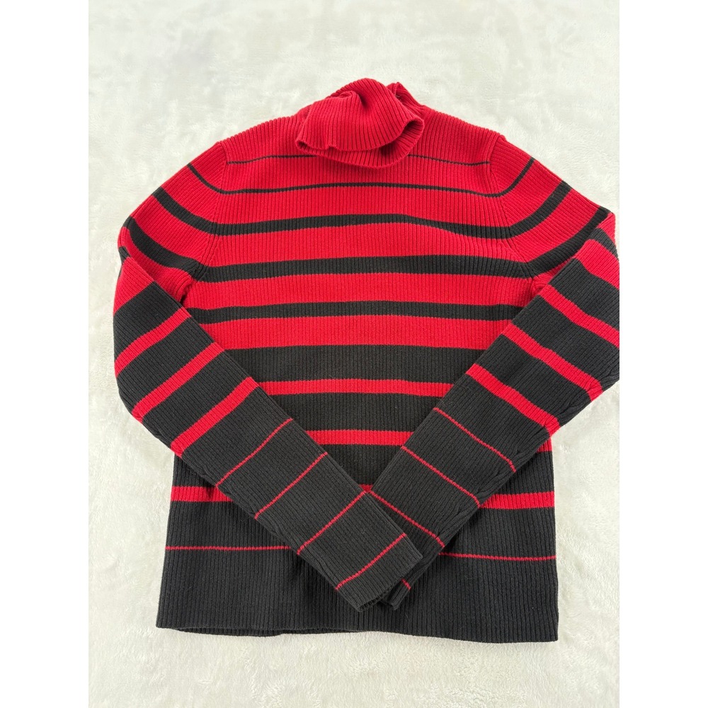 Jones New York Country Sweater Womens M Turtleneck Red Black Striped Cotton